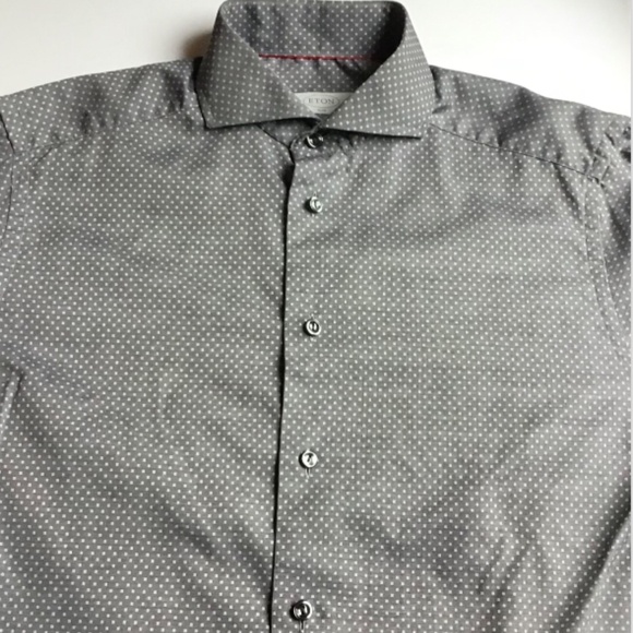 ETON slim gray dotted cotton shirt Sz M 15 -38 cm made in Europe - Picture 2 of 7